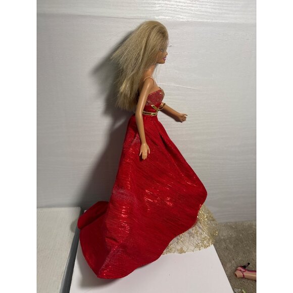 Barbie Doll With Red & Gold Evening Gown  Limited Edition Collectible 2014? - Picture 3 of 10